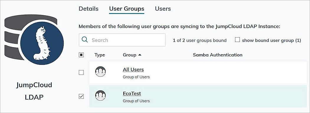Screen shot of the LDAP User Group